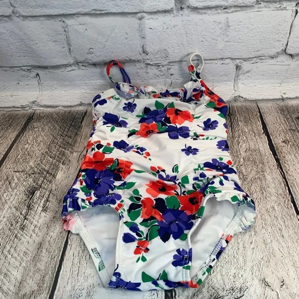 JANIE AND JACK Girl’s Retro Style Flowered One Piece Swimsuit / Size: 3-6 Months